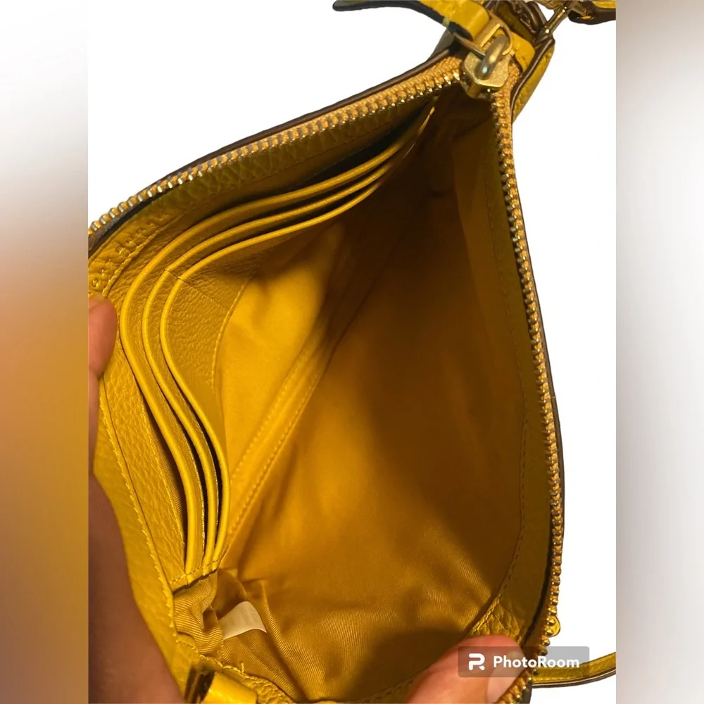 Tory Burch Mercer Pebbled Leather Crossbody Bag Yellow Mustard